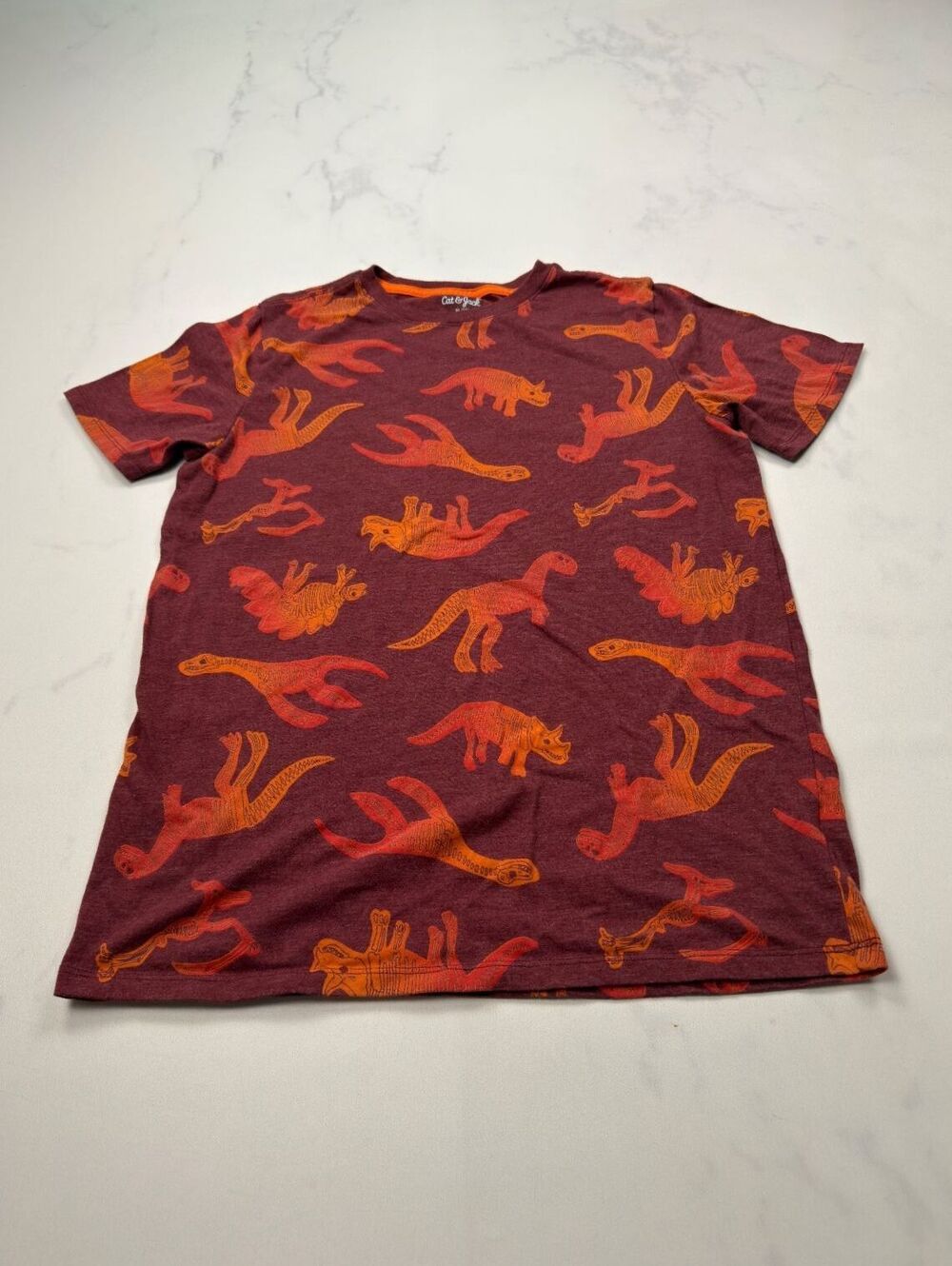 Cat & Jack T-Shirt Burgundy Dinosaur Print - Boys XL Husky